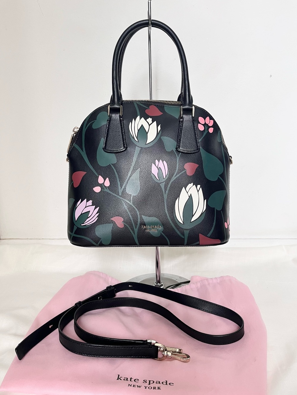 Kate Spade Sylvia Lotus flower Lilly Dome satchel crossbody bag with dust bag